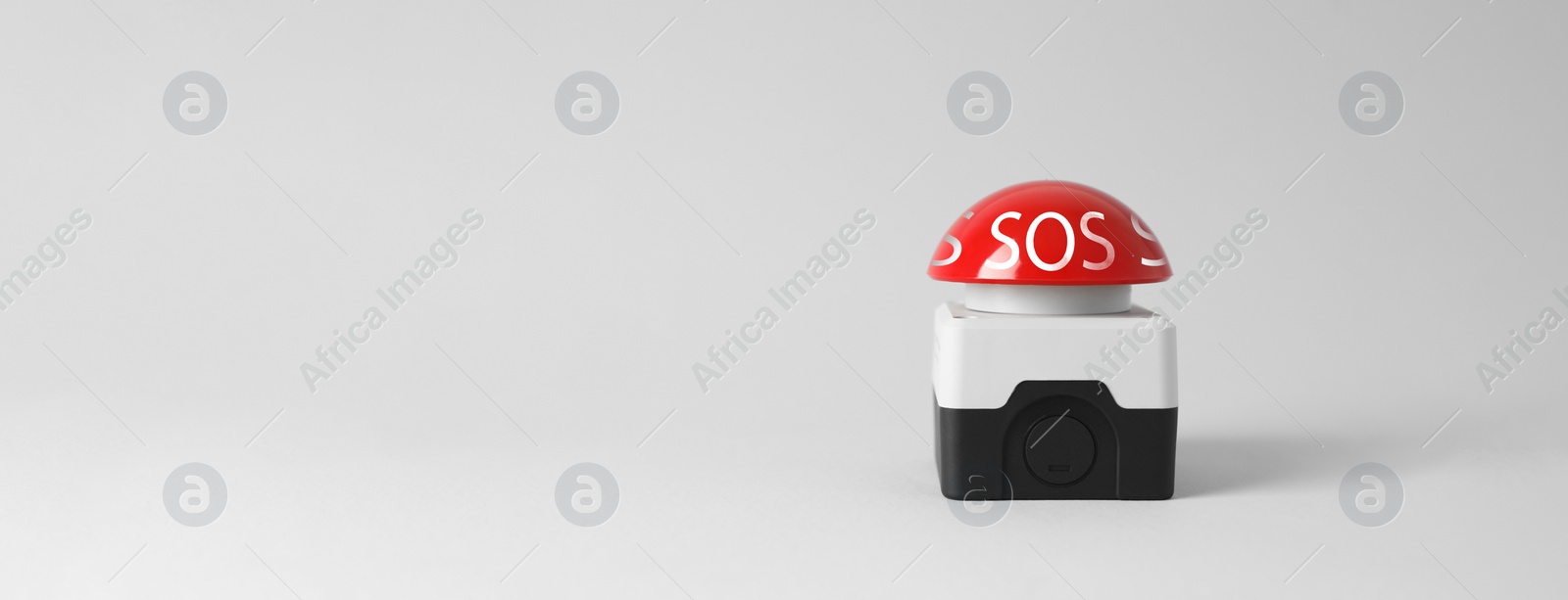 Image of Red SOS button on white background. Banner design with space for text