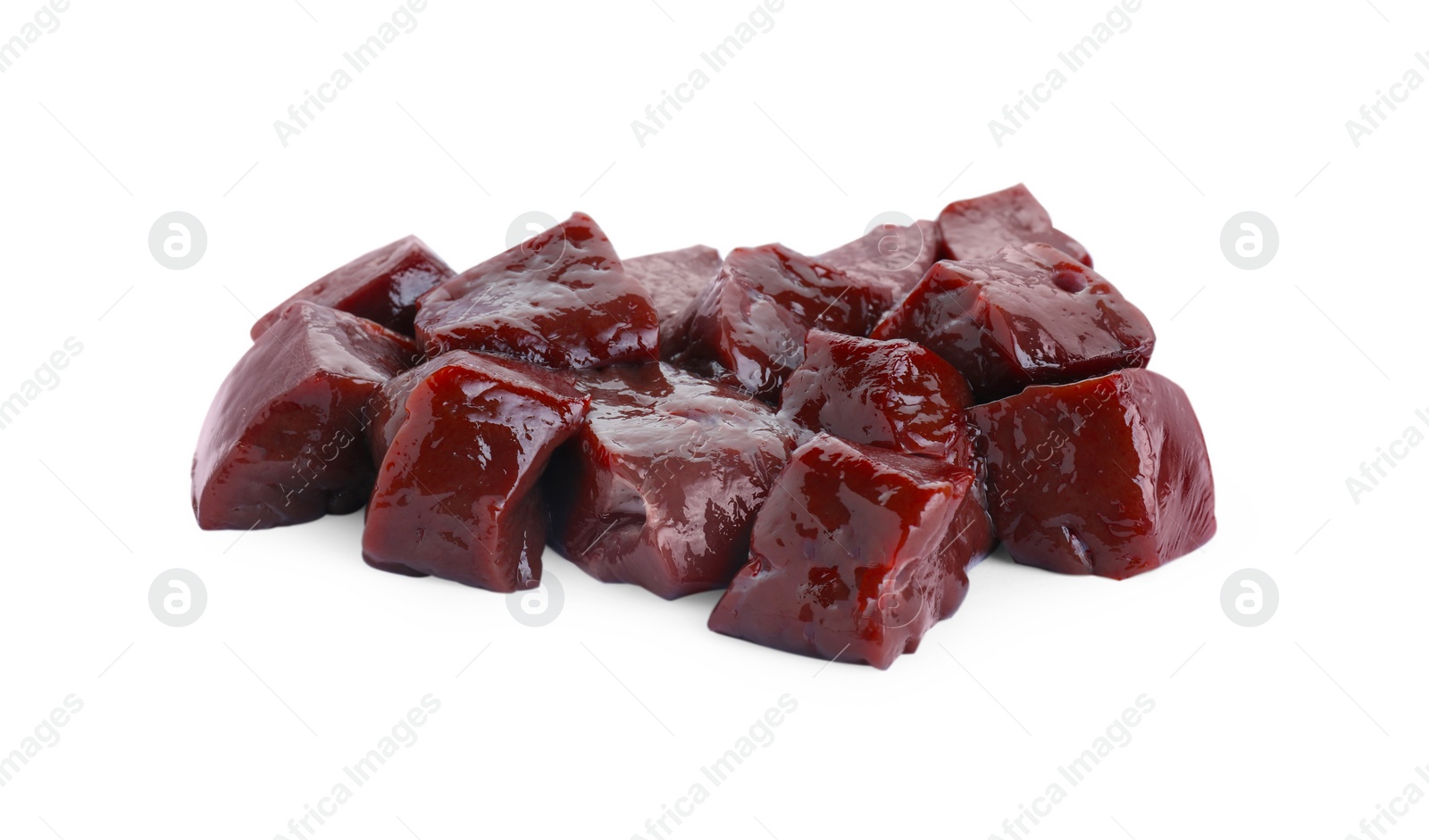 Photo of Cut raw beef liver isolated on white