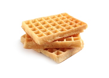 Photo of Delicious waffles for breakfast on white background