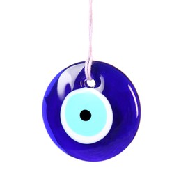 Photo of Evil eye amulet hanging on white background