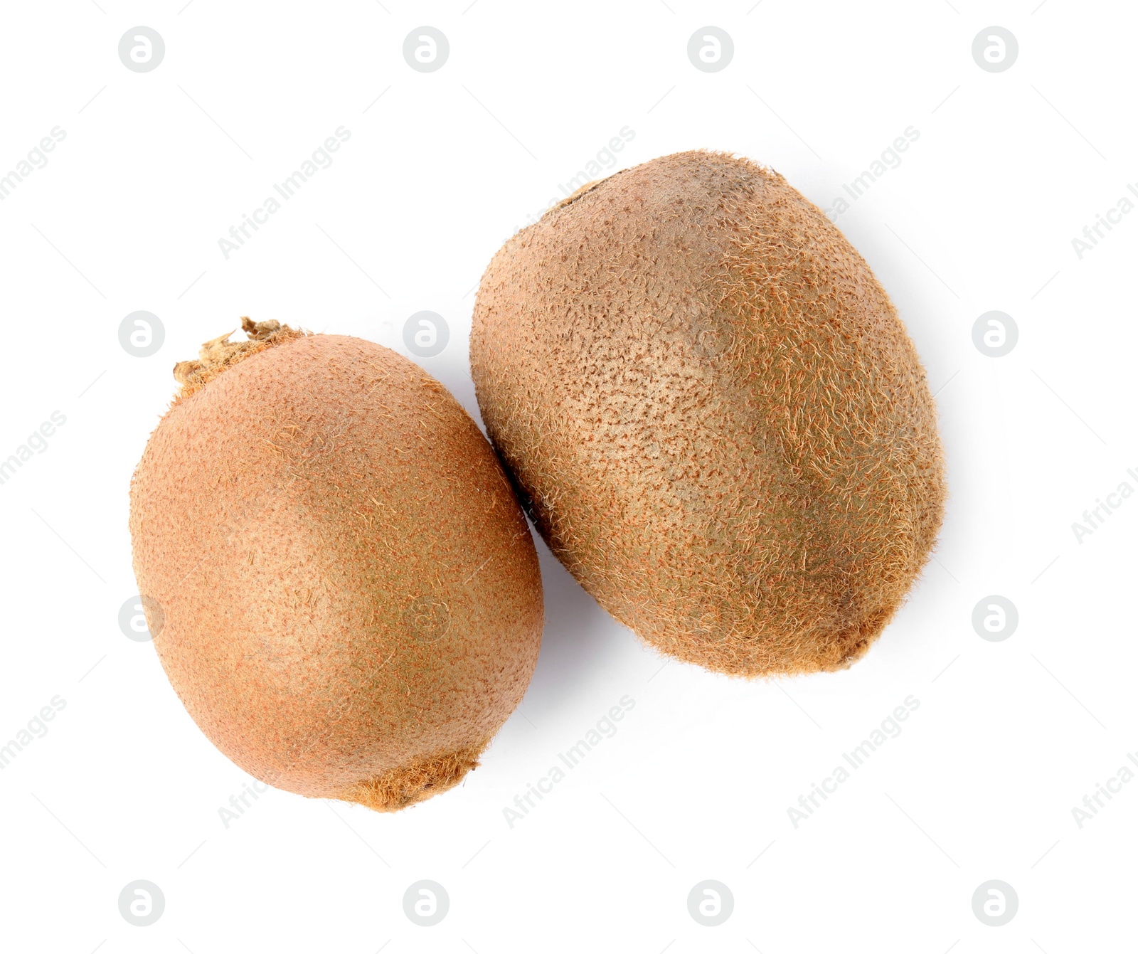 Photo of Whole fresh kiwis on white background, top view