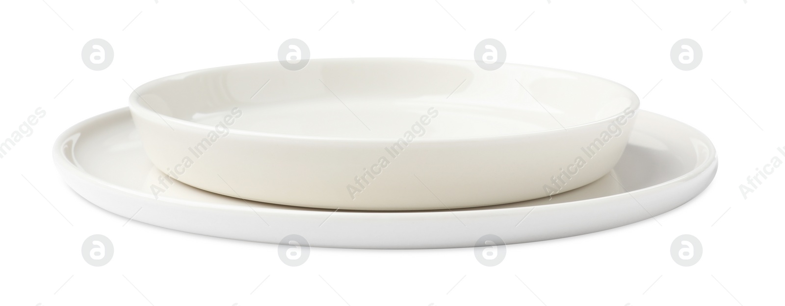 Photo of Beautiful empty ceramic plates on white background