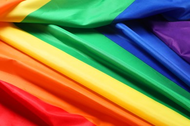 Photo of Rainbow LGBT flag as background, closeup view