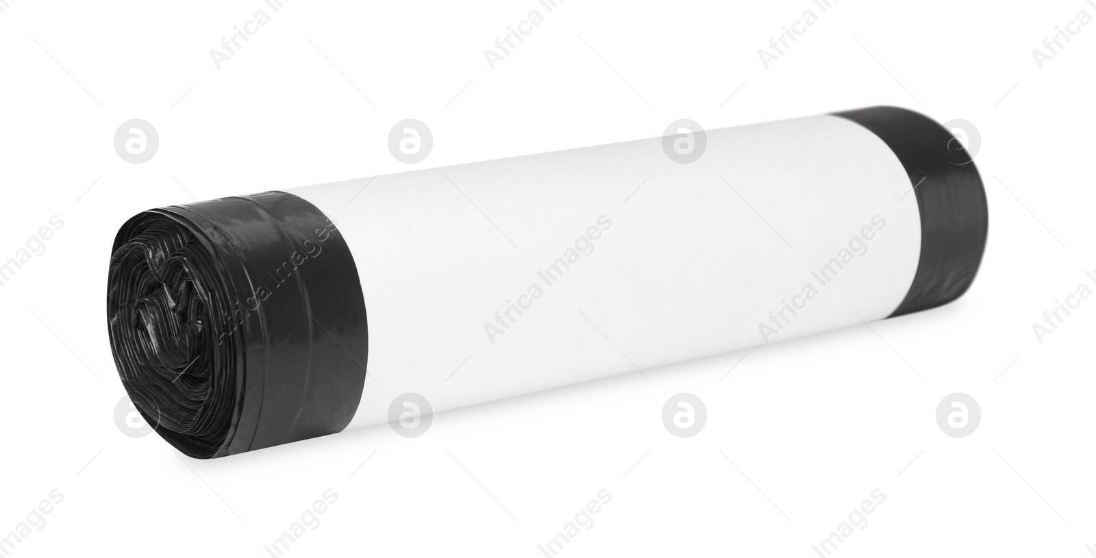 Photo of Roll of black garbage bags isolated on white