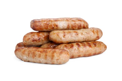 Photo of Tasty fresh grilled sausages isolated on white
