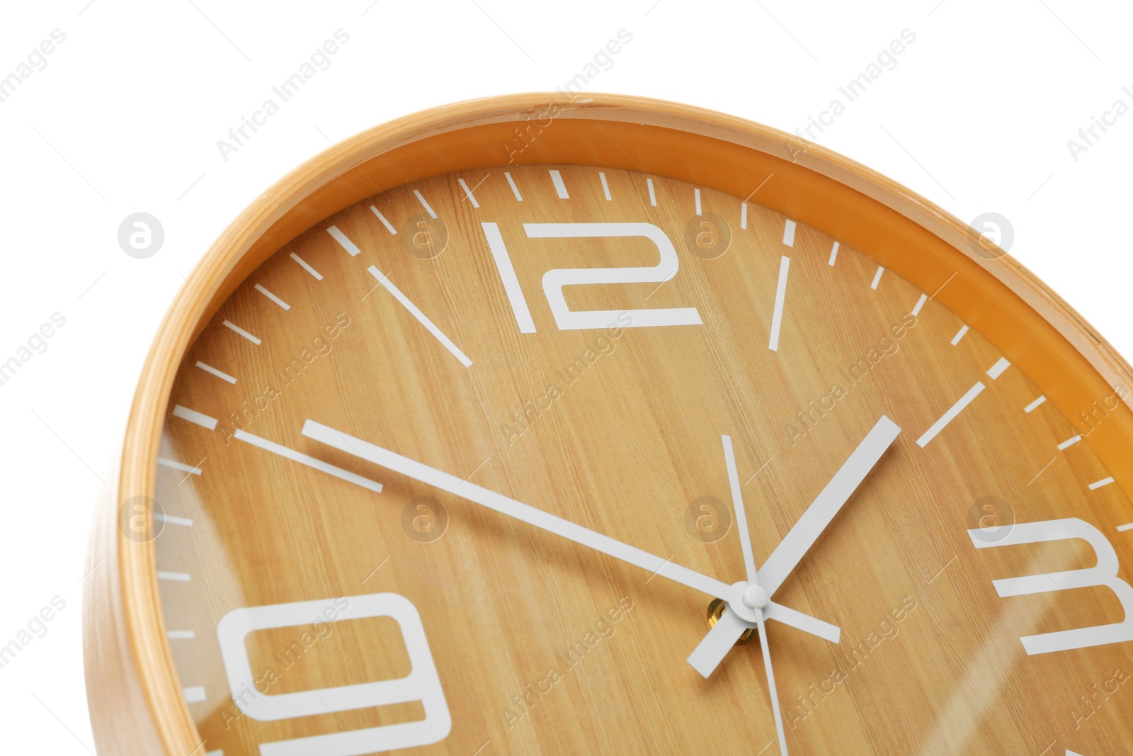 Photo of Big clock on white background. Time change concept