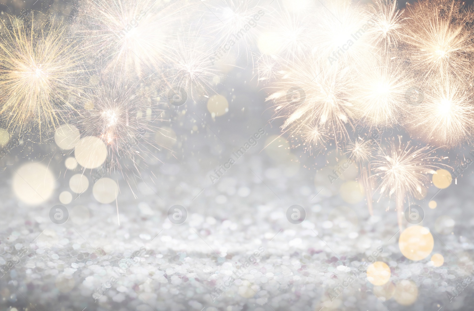 Image of Abstract festive background with fireworks, bokeh effect. New Year celebration