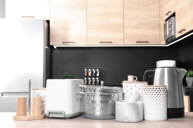 Set with modern domestic appliances in kitchen