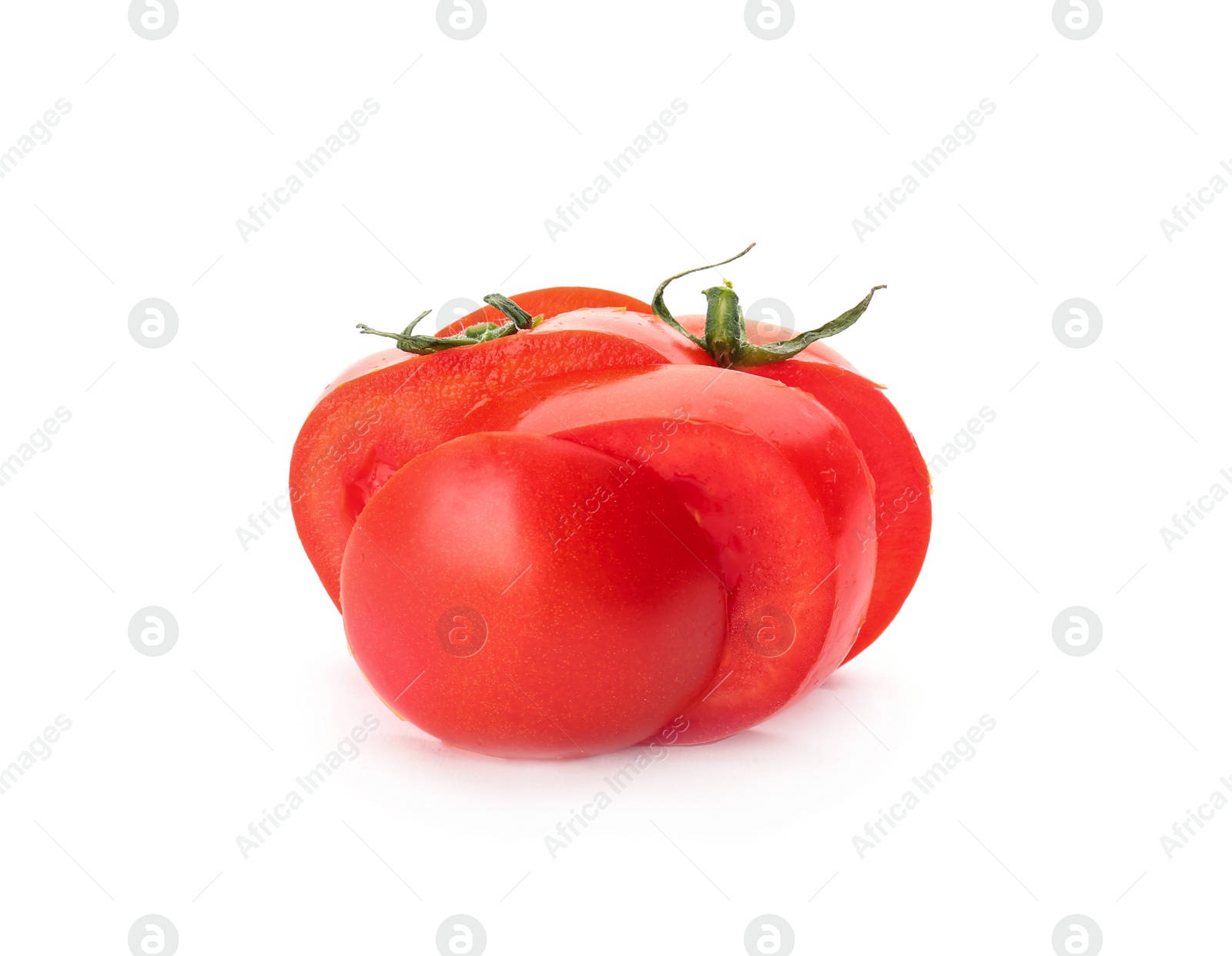 Photo of Cut ripe red tomato on white background