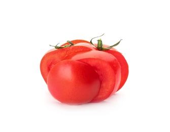 Photo of Cut ripe red tomato on white background