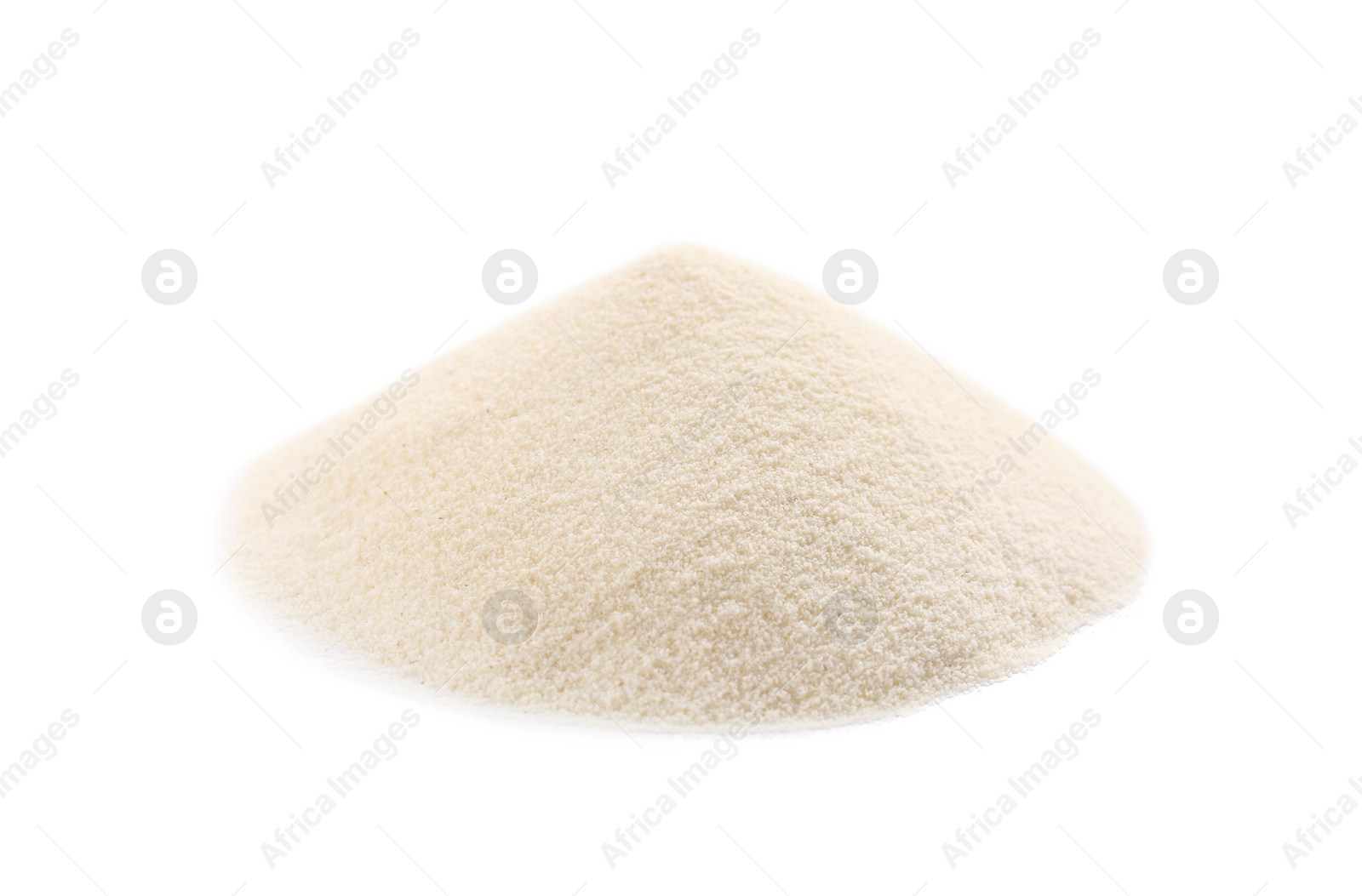 Photo of Pile of uncooked organic semolina isolated on white