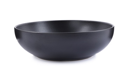 Empty black ceramic bowl isolated on white