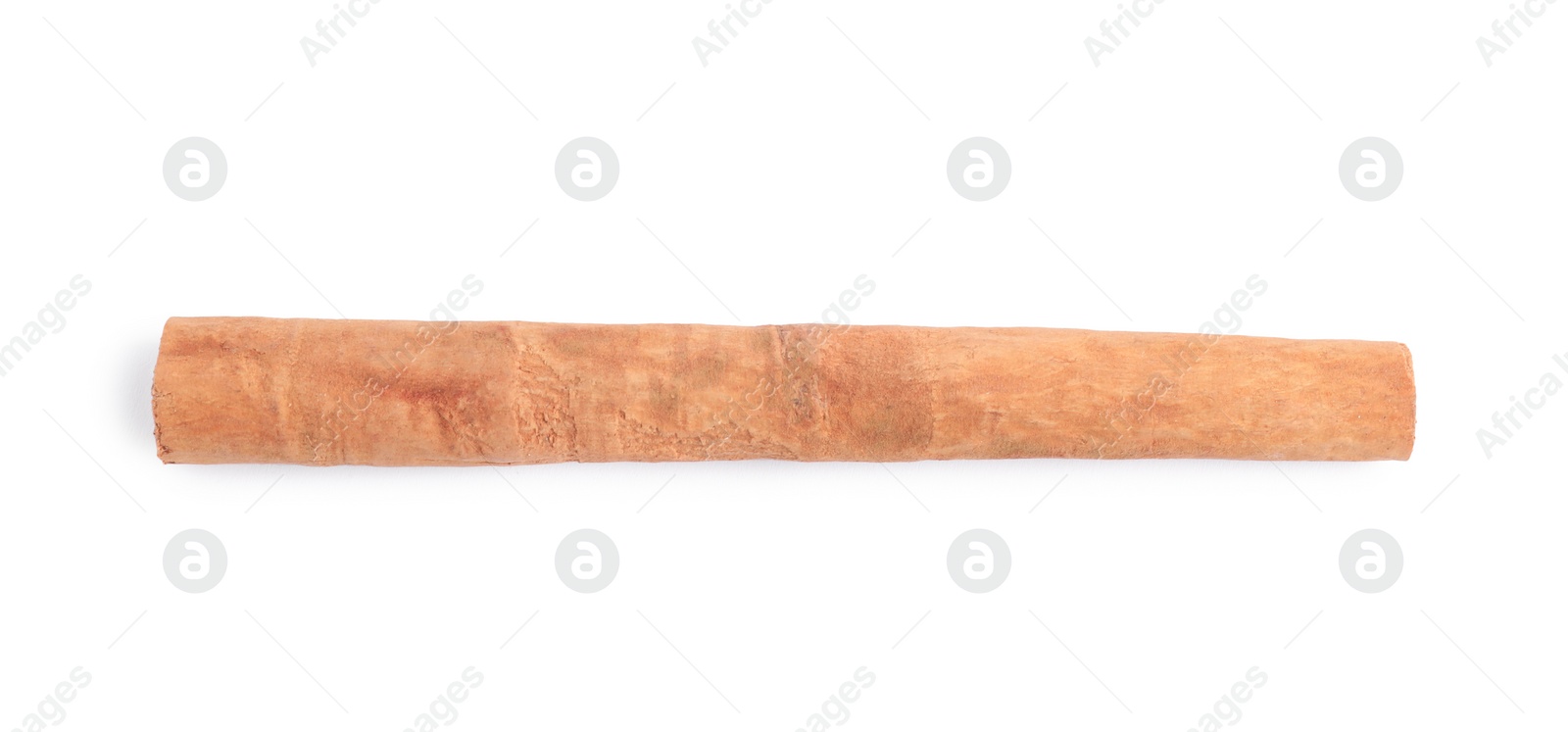 Photo of Dry aromatic cinnamon stick isolated on white, top view