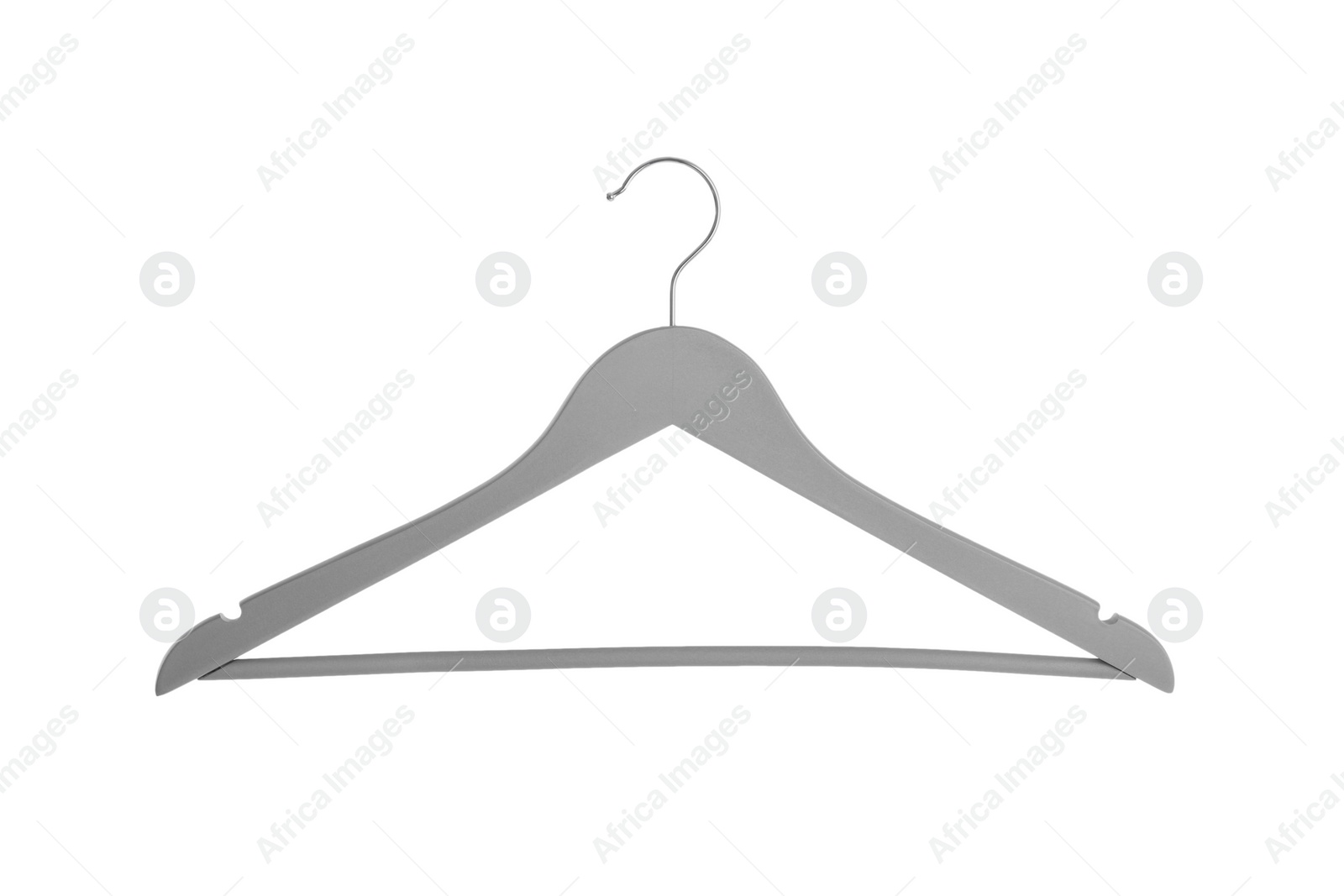 Photo of Empty hanger on white background. Wardrobe accessory