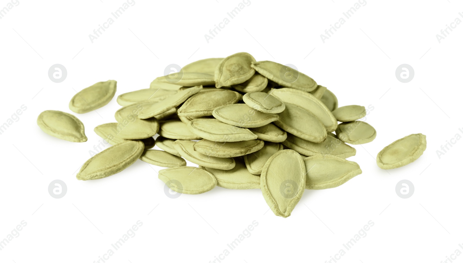 Photo of Heap of pumpkin seeds isolated on white