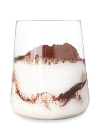 Photo of Delicious tiramisu in glass isolated on white