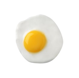 Photo of Tasty fried chicken egg isolated on white, top view