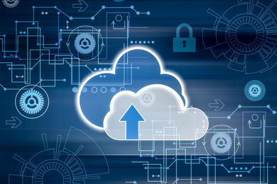 Illustration of Cloud image and schemes on background. Modern technology