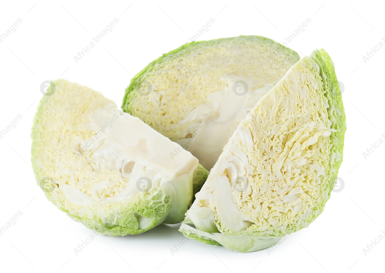 Photo of Fresh cut savoy cabbage isolated on white