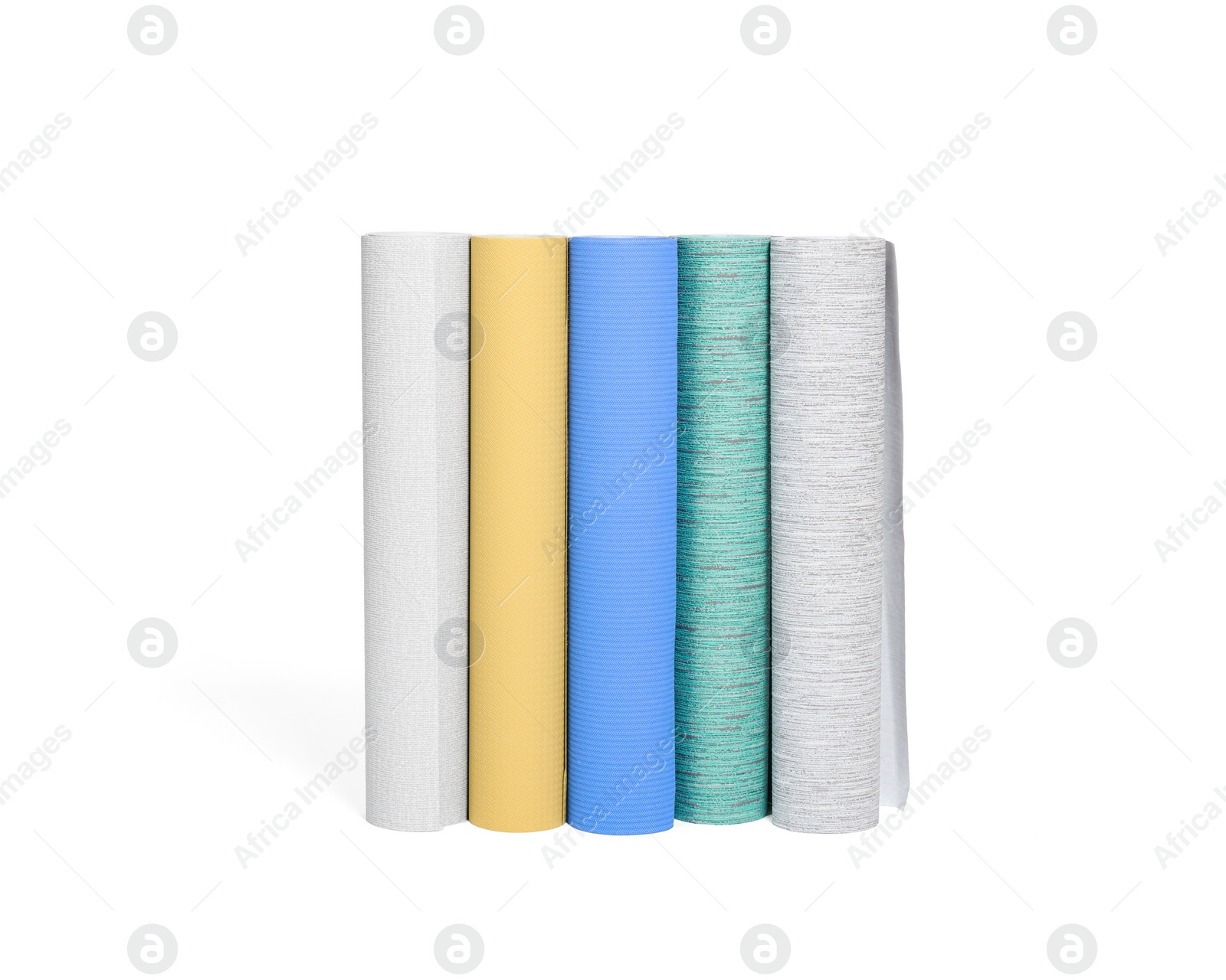 Image of Different colorful wallpaper rolls isolated on white