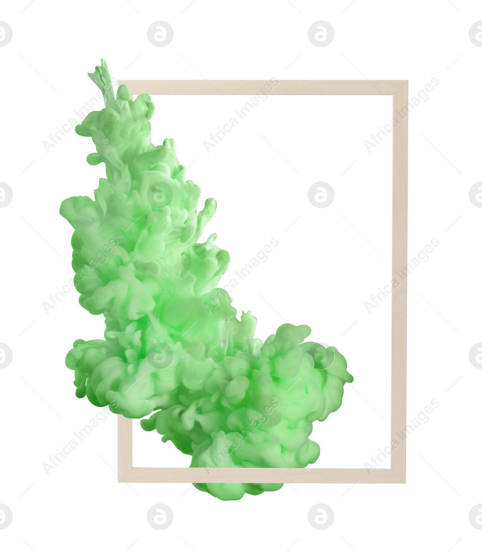 Image of Splash of green ink and frame on white background