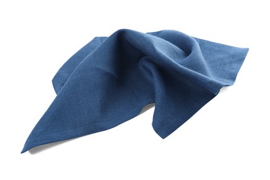 Photo of One blue kitchen napkin isolated on white
