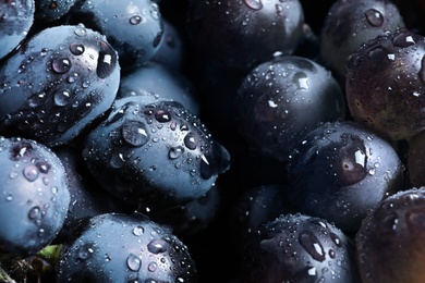 Photo of Bunch of fresh ripe juicy grapes as background. Closeup view