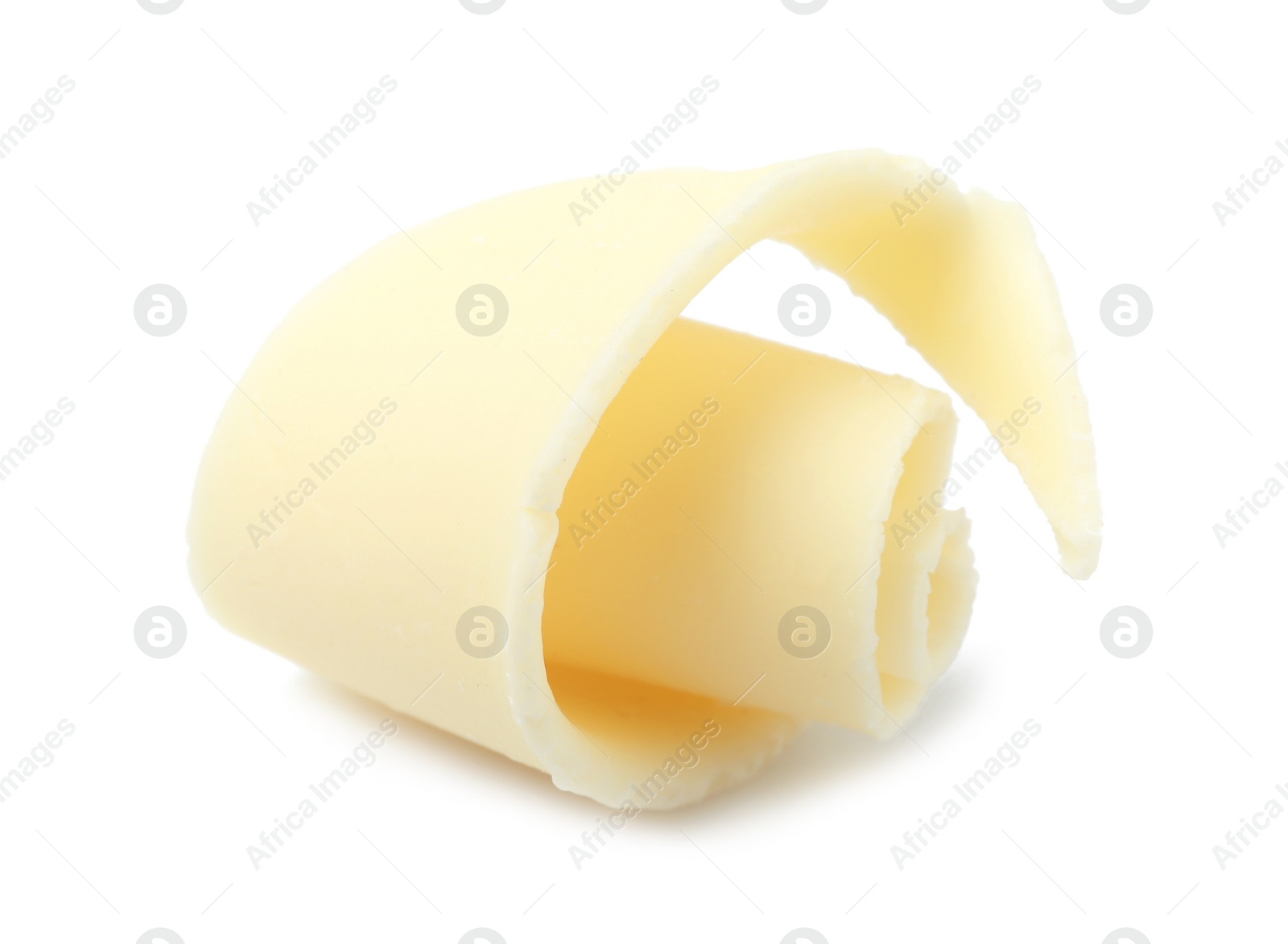 Photo of Yummy chocolate curl for decor on white background