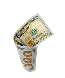 Photo of One hundred dollar banknote on white background. American national currency
