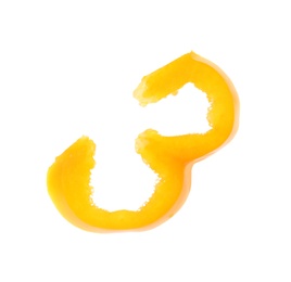 Photo of Piece of fresh yellow bell pepper on white background
