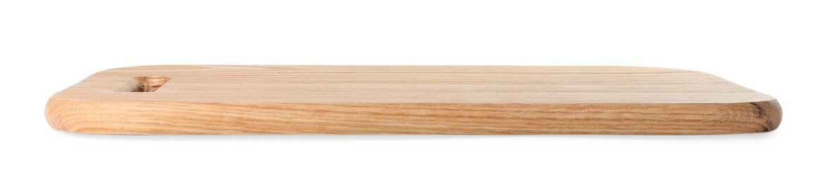 Photo of One wooden cutting board on white background