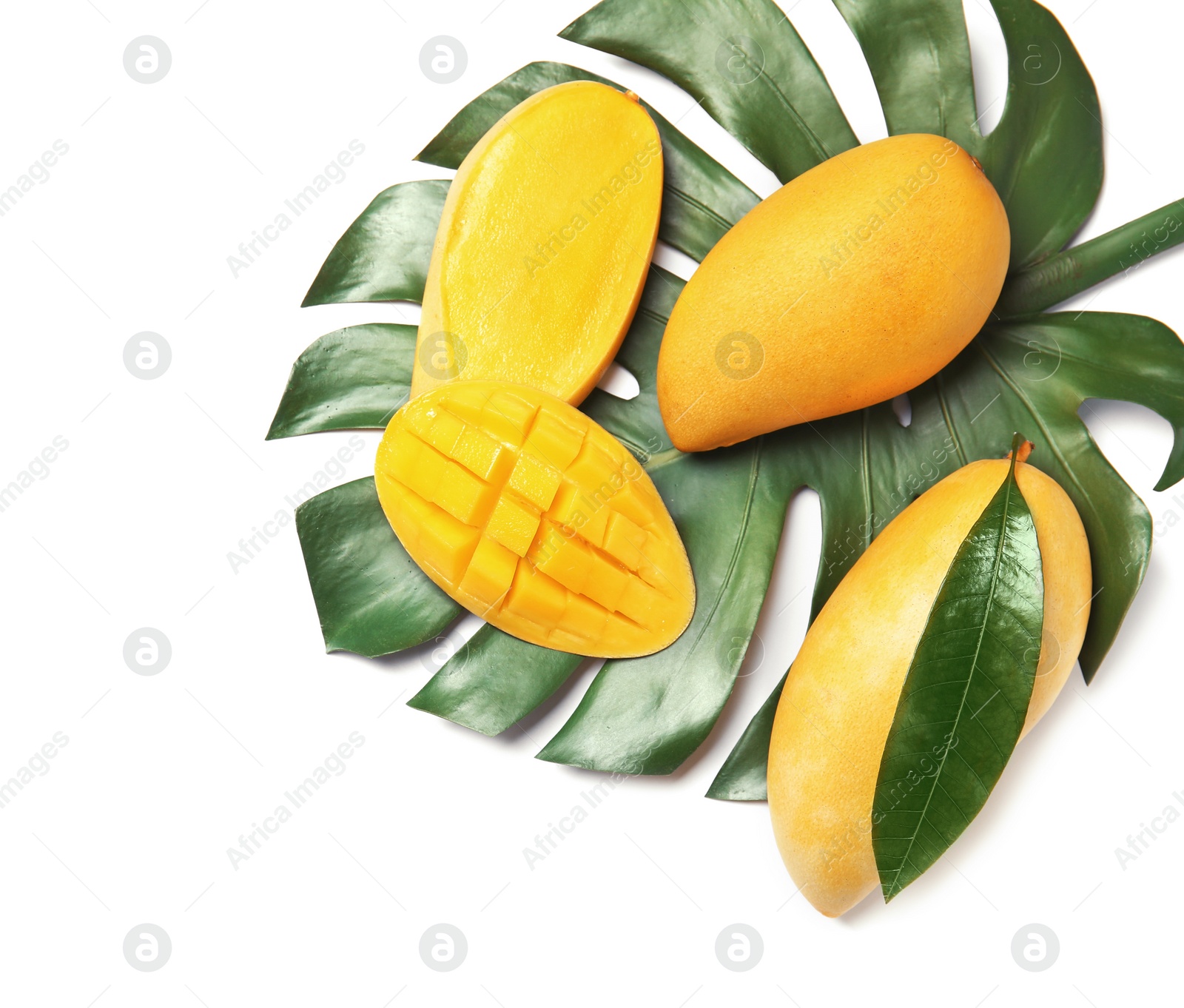 Photo of Composition with fresh mango fruits on white background, top view