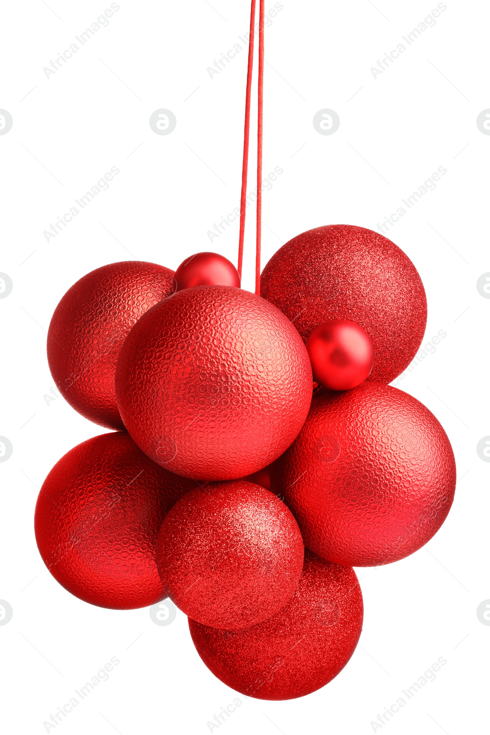 Photo of Beautiful red Christmas balls isolated on white