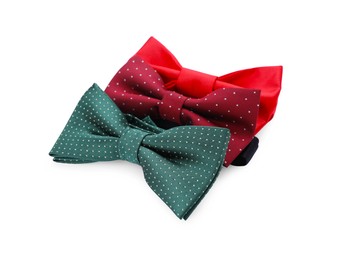Photo of Different stylish bow ties on white background