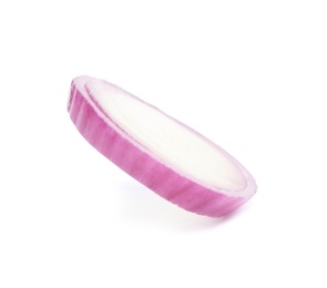 Photo of Fresh slice of red onion on white background