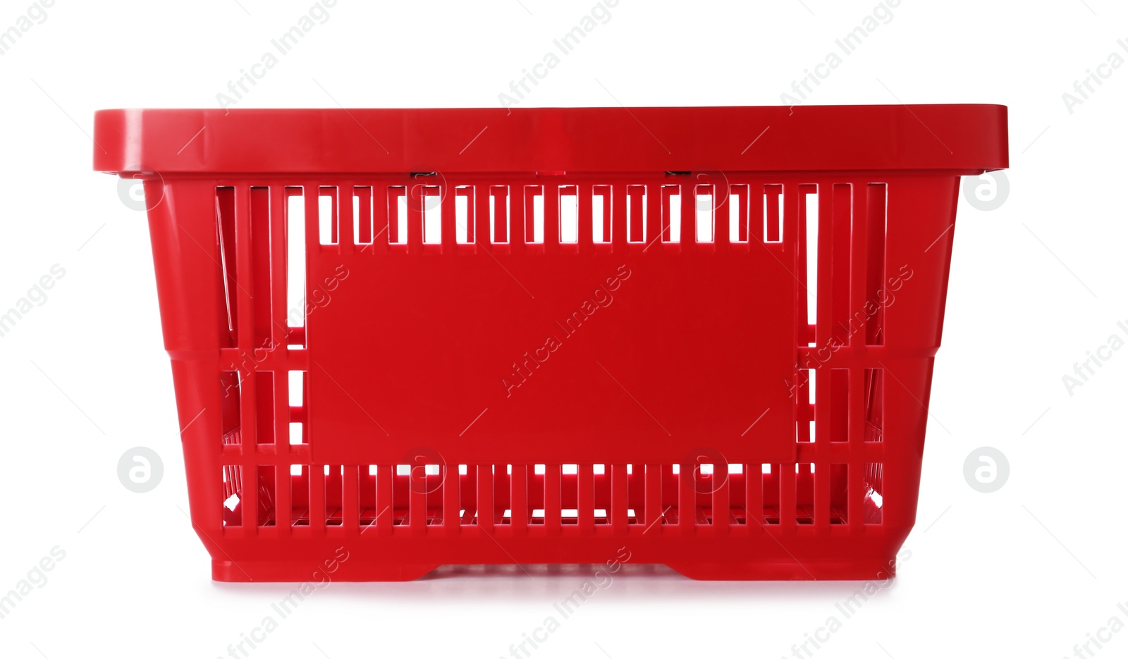 Photo of Color plastic shopping basket on white background