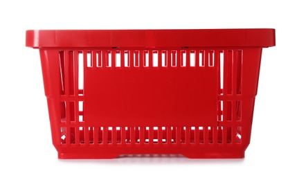 Color plastic shopping basket on white background