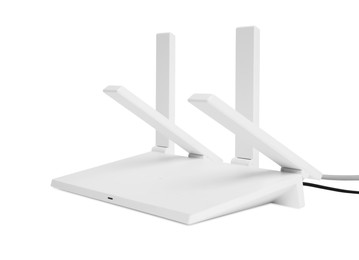 Photo of One modern Wi-Fi router isolated on white