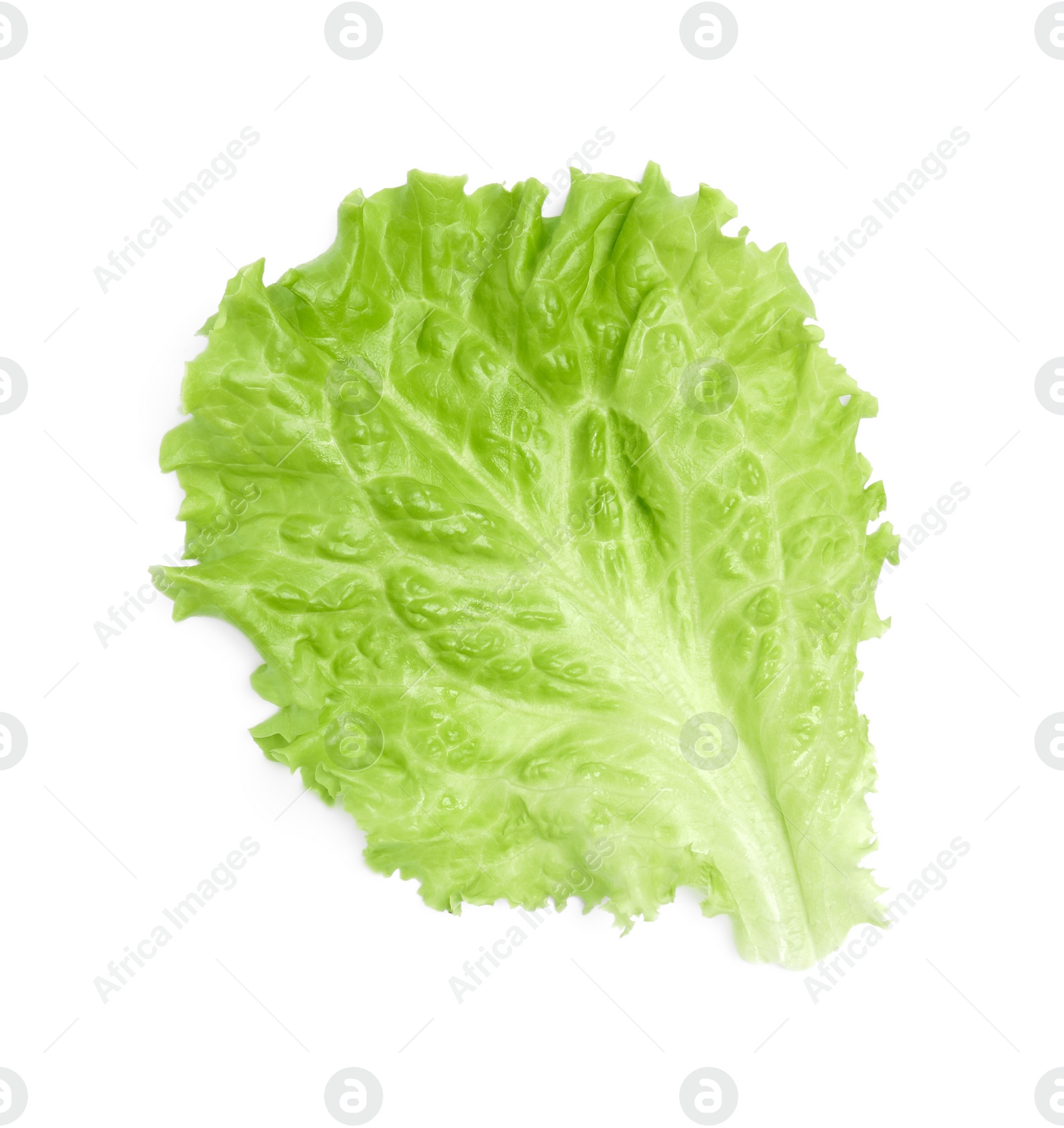 Photo of Fresh green lettuce leaf isolated on white, top view