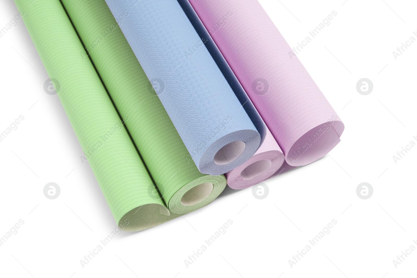 Image of Different colorful wallpaper rolls isolated on white