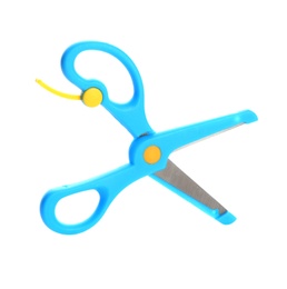 Pair of training scissors on white background