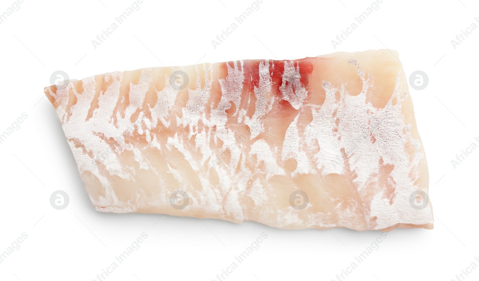 Photo of Fresh raw cod fillet isolated on white, top view