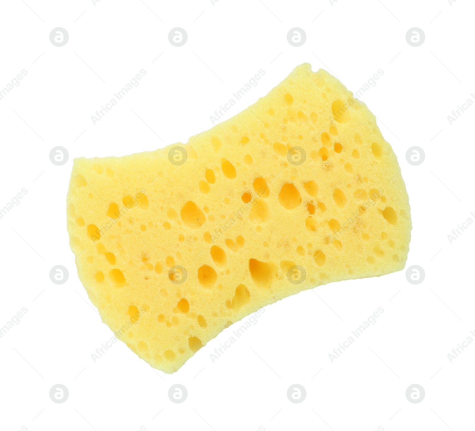 Photo of One yellow sponge isolated on white, top view