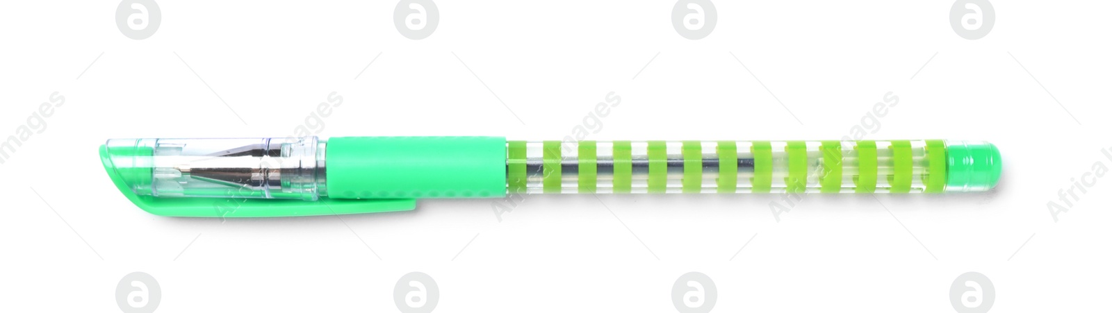 Photo of Color gel pen on white background. School stationery