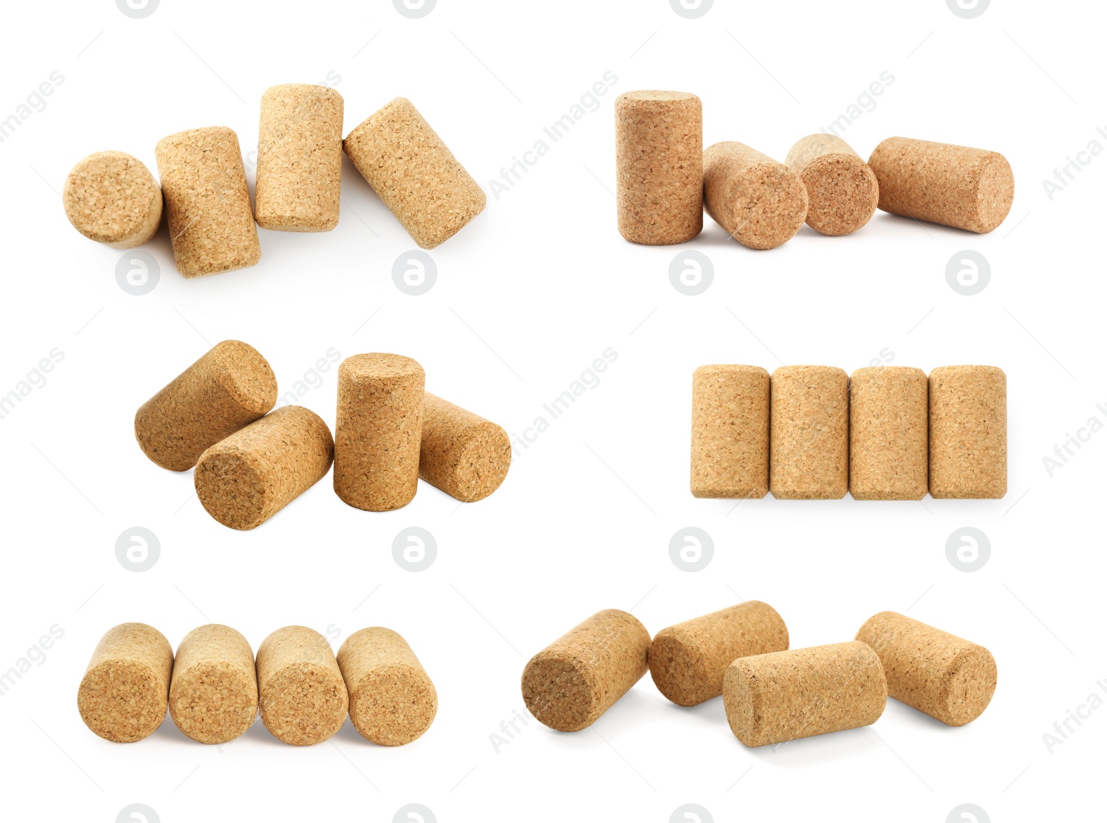 Image of Set with wine corks on white background