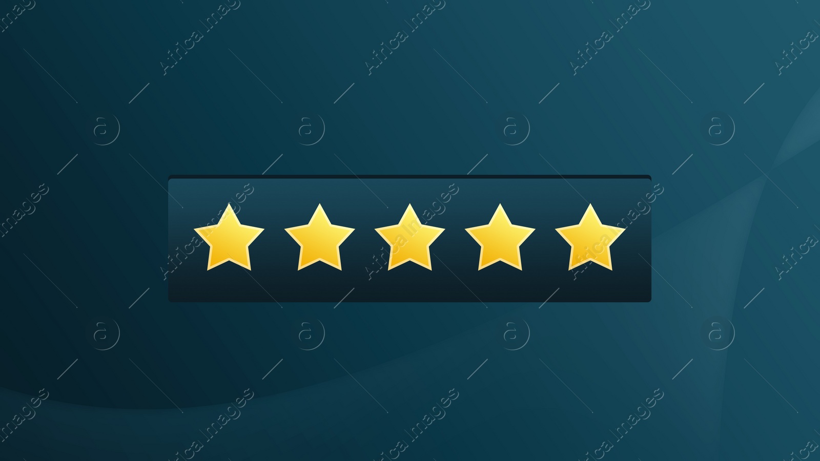 Illustration of  five stars on blue background. Quality rating