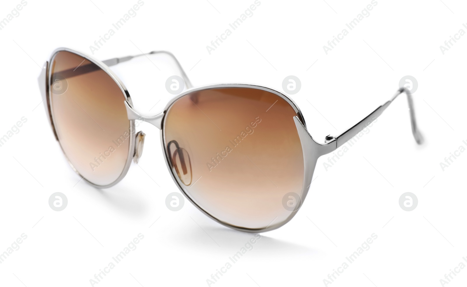 Photo of Beautiful sunglasses on white background. Beach object