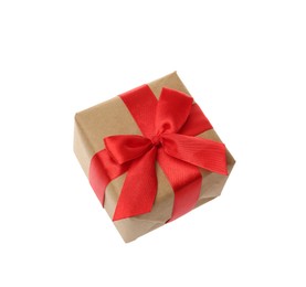 Gift box with red bow isolated on white