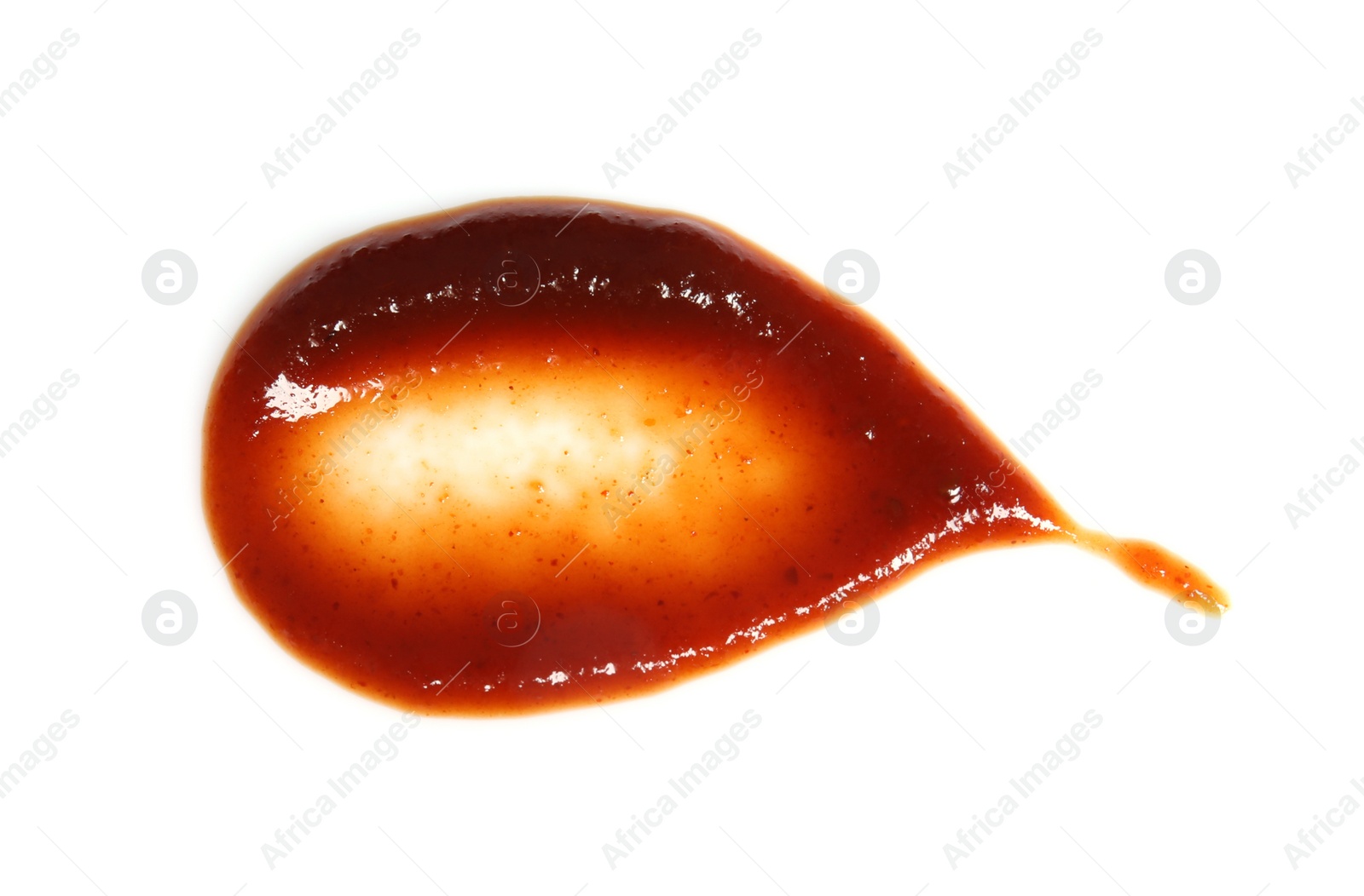 Photo of Barbecue sauce on white background, top view