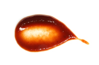 Photo of Barbecue sauce on white background, top view